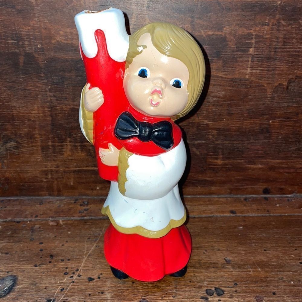 Vtg ceramic choir boy caroling‎ with candle Christmas decoration